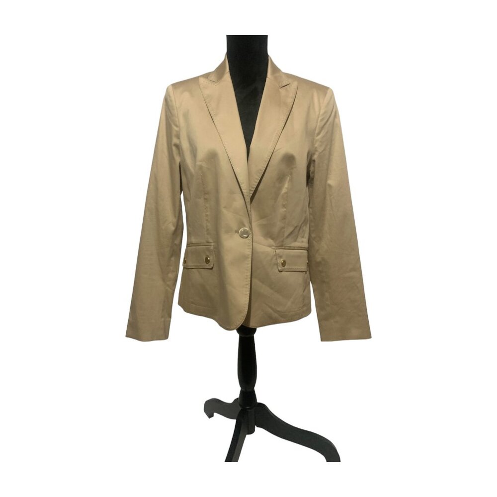 Jones New York. Classic Women's Tan One Button, Stretch, Pleated Jacket. Size 12